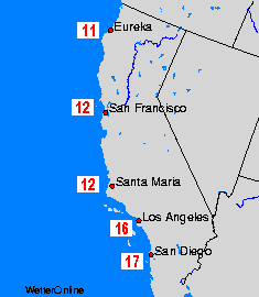 California Karte temperature mora